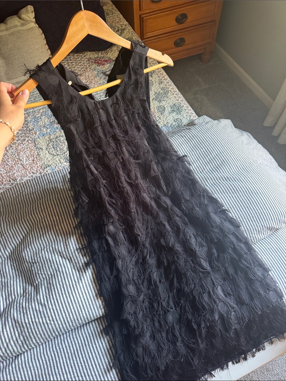 Anthropologie Black Feather-Texture Sleeveless Dress